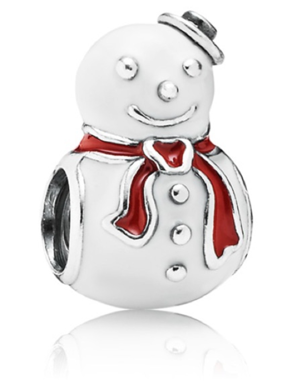 Retired Pandora White Snowman Charm with Red Scarf
